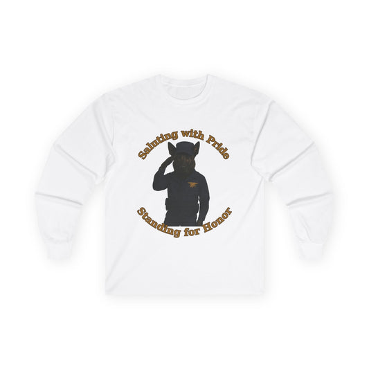 Marine German Shepherd service dog Unisex Long Sleeve Tee - Saluting with Pride, Standing for Honor | Perfect for Veterans Day, Memorial Day, Casual Wear, Gift for Him/Her - Fantasy Dog Portraits