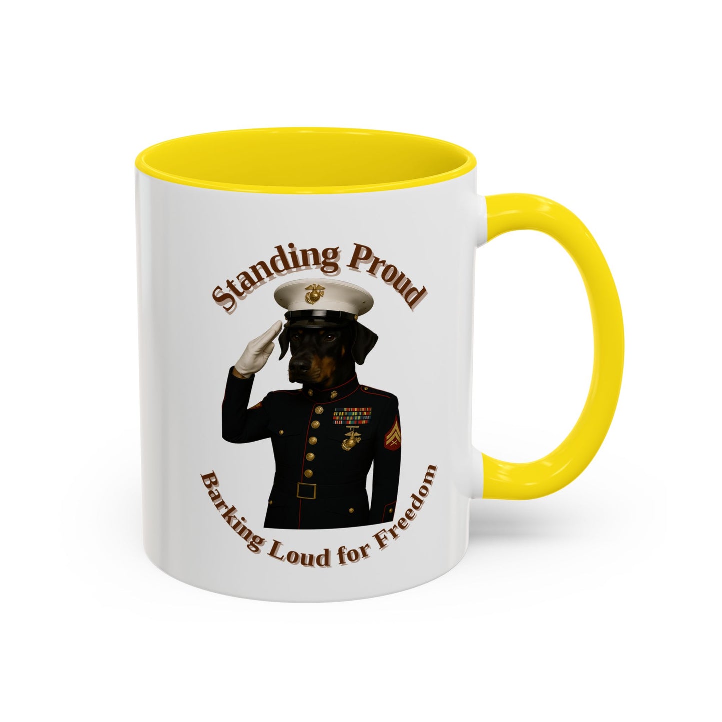 Patriotic Dog Coffee Mug, Standing Proud Military Mug, Veteran Gift, Dog Lover Gift, Funny Mug, Customizable Coffee Cup - Fantasy Dog Portraits