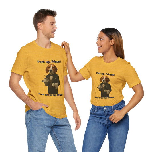 Unisex Charming Dog-Themed Tee for Coffee Lovers | Pet Lover Gift, Funny T-Shirt, Animal Lover Apparel, Gift for Dog Moms, Unisex Tee