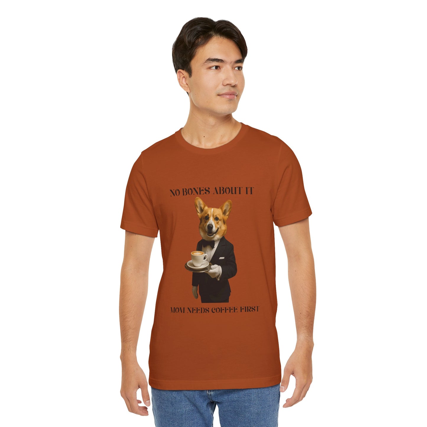 Unisex Coffee-Loving Corgi Tee, Funny Dog Shirt, Unisex Pet Lover Tee, Gift for Dog Owners, Quirky Animal Apparel, Coffee First T-Shirt