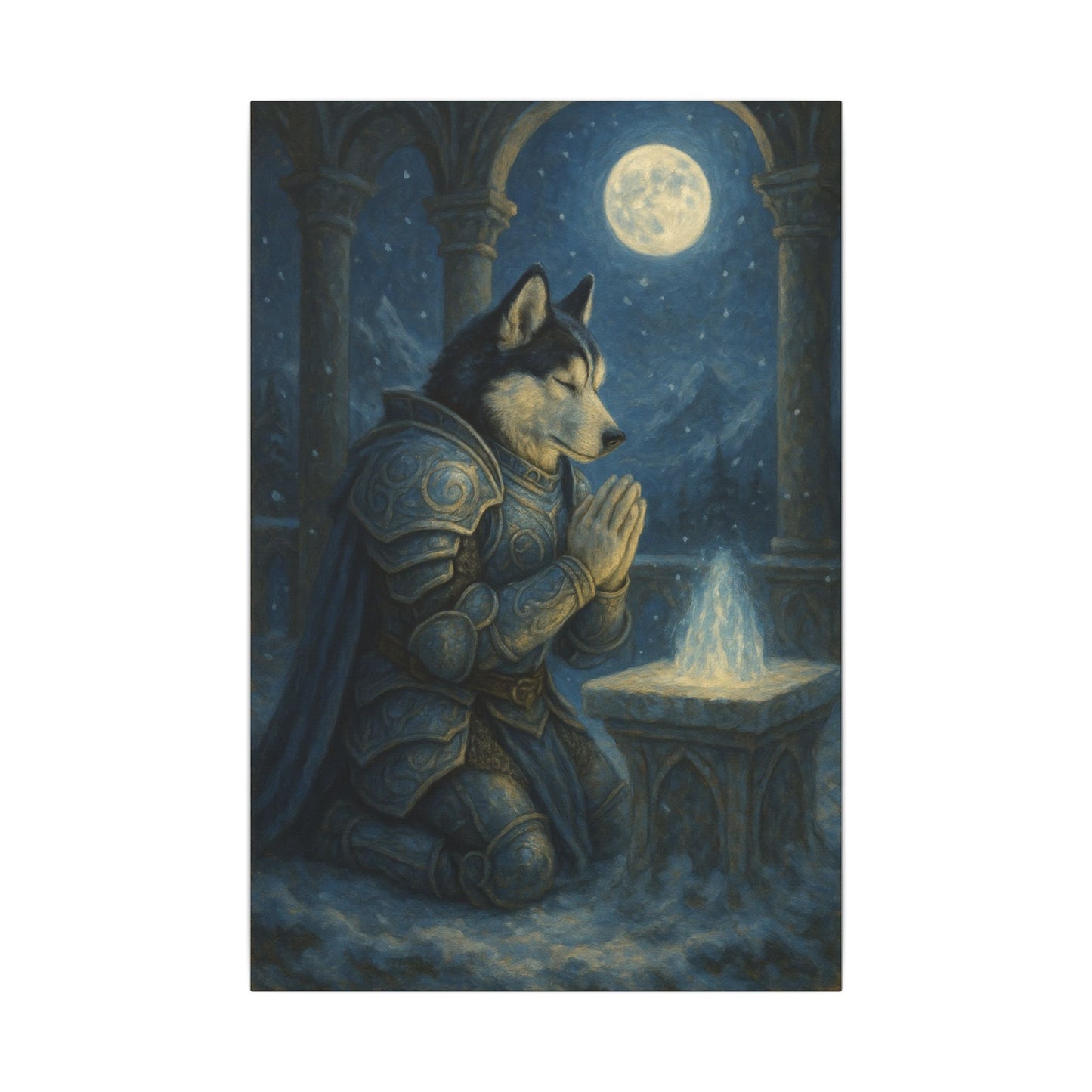 Moonlit Warrior's Meditation-Fantasy Dog Portraits - Fantasy Dog Portraits