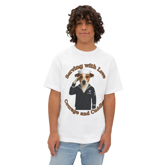 Navy Jack Russell Terrier service dog  Unisex Oversized Boxy Tee - Fantasy Dog Portraits