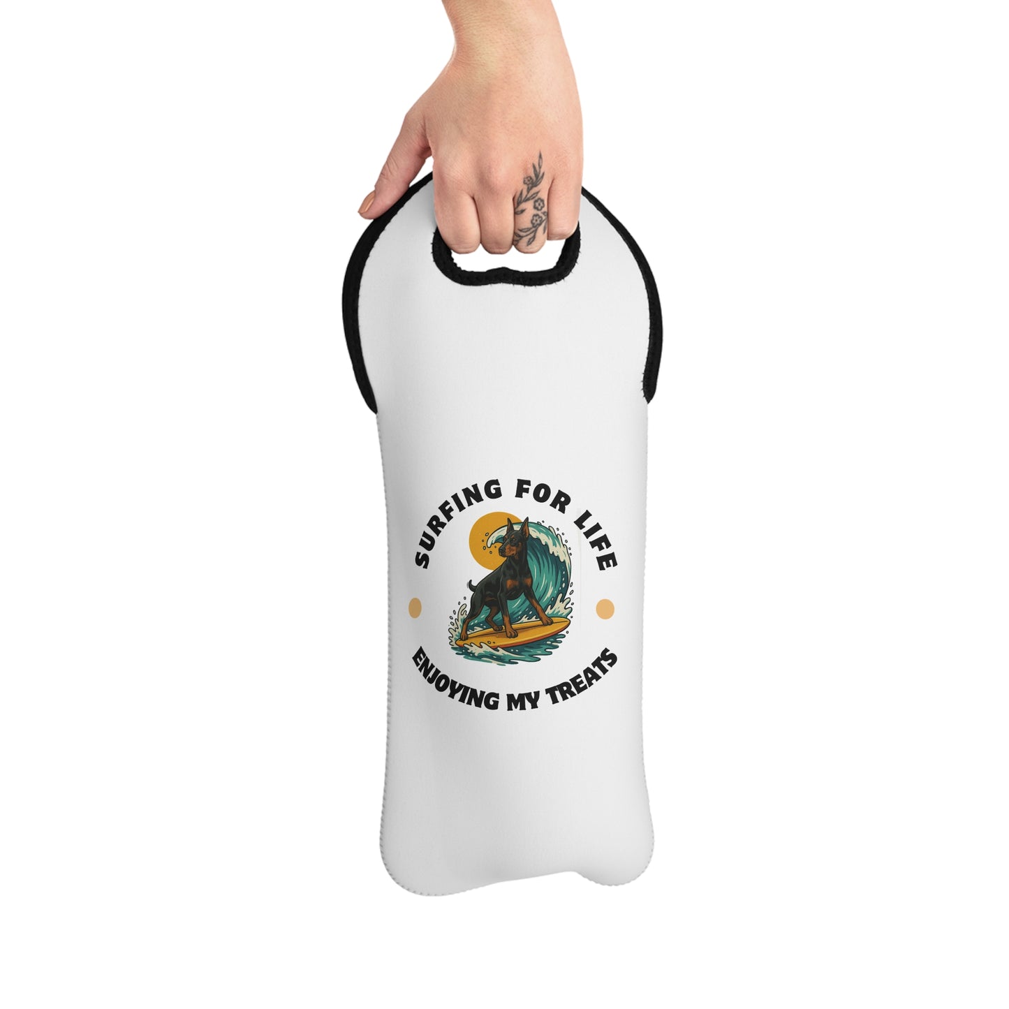 Surfing Dog Wine Tote Bag | Fun Beach Vibe, Perfect Gift for Dog Lovers, Summer BBQs, Outdoor Fun, Wine Accessories - Fantasy Dog Portraits