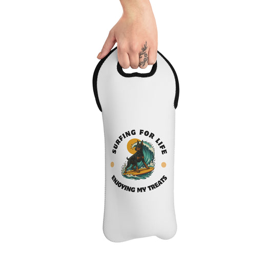 Surfing Dog Wine Tote Bag | Fun Beach Vibe, Perfect Gift for Dog Lovers, Summer BBQs, Outdoor Fun, Wine Accessories - Fantasy Dog Portraits