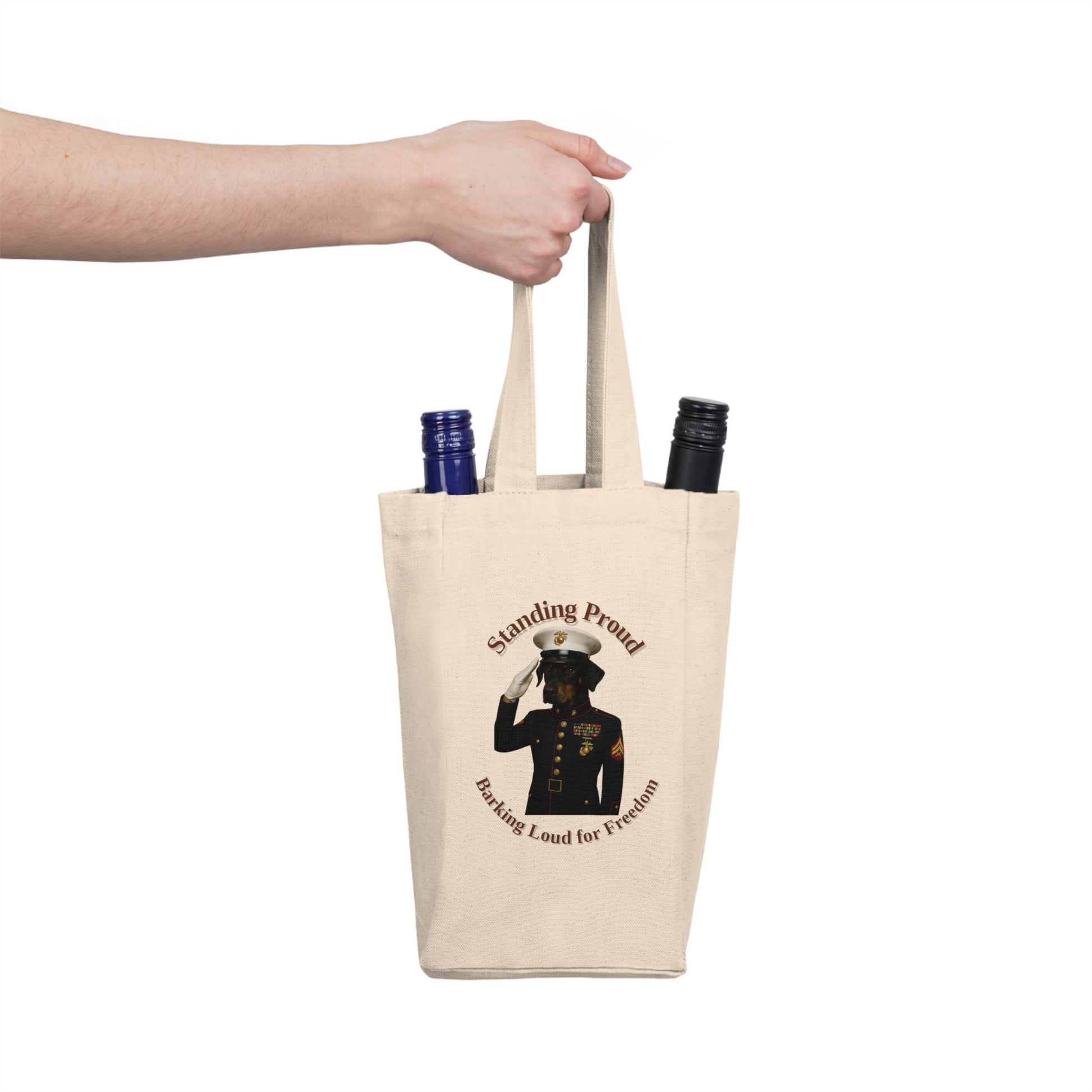 Double Wine Tote Bag - Proud Military Design, Perfect for Gifts, Celebrations, or Wine Lovers, Ideal for Parties, Weddings, or Holidays - Fantasy Dog Portraits